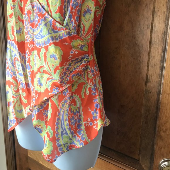 Lauren Ralph Lauren Orange w/Blue Yellow Green Paisley Sleeveless Top 6 Petite - Picture 5 of 11